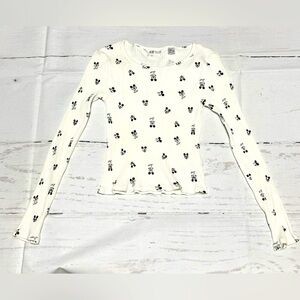H&M girls 8-10Y cream Disney Mickey Mouse all over print long sleeve ribbed top
